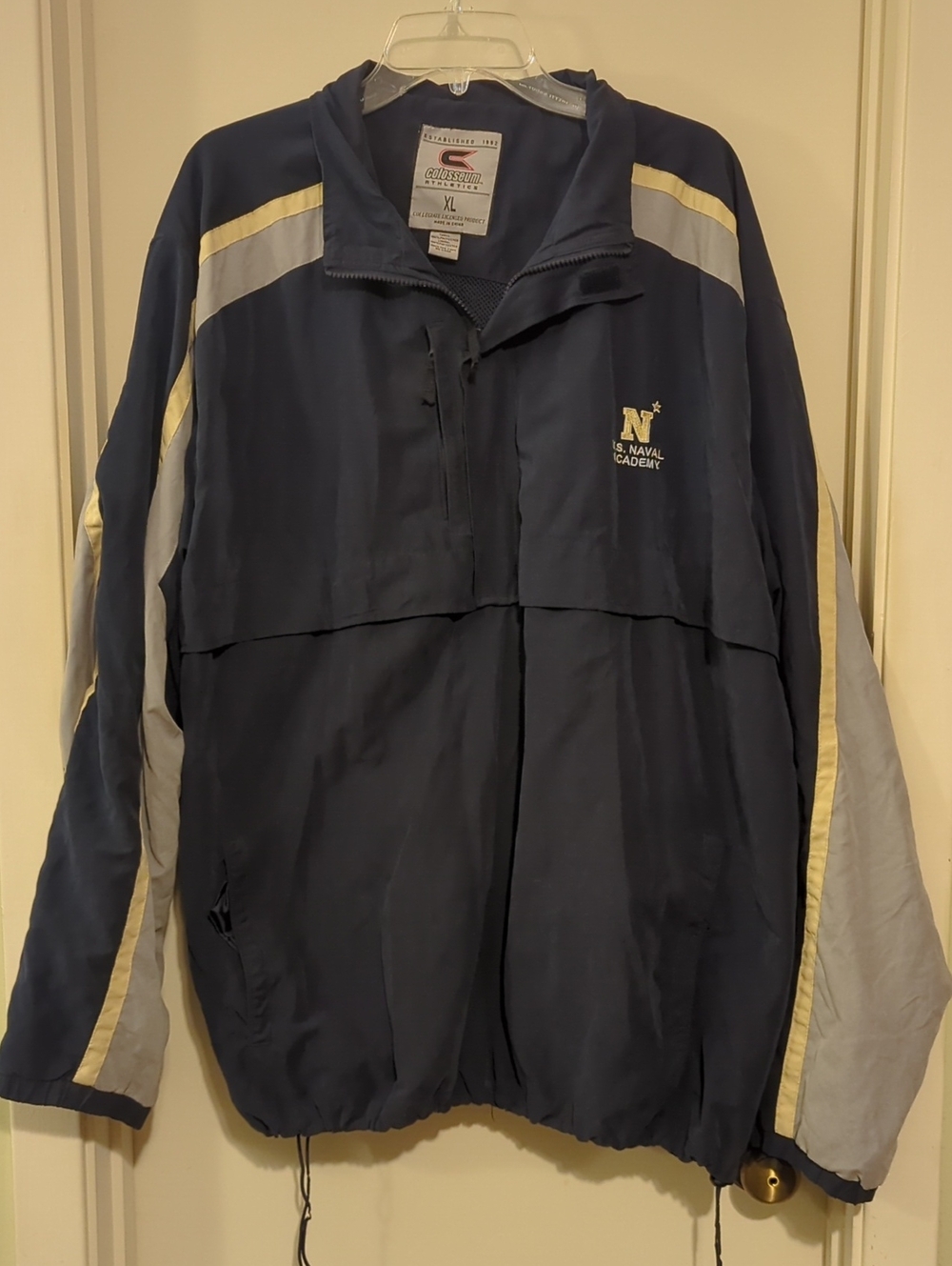 Colosseum Navy Windbreaker with Cream and Gray Stripes